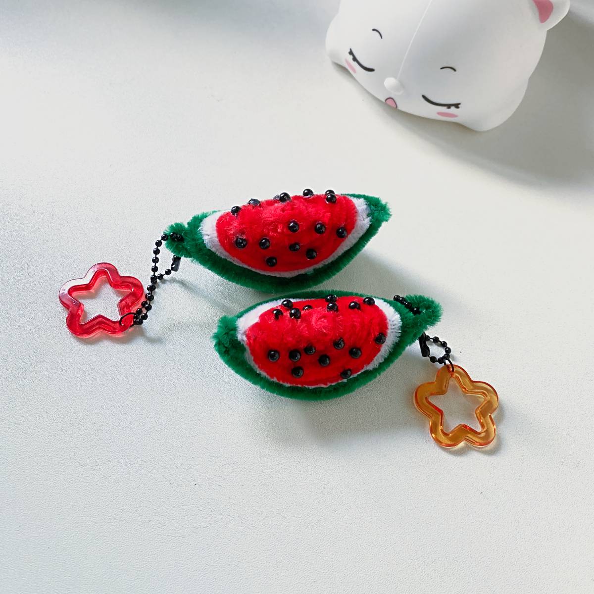 Gantungan Kunci Buah Semangka Handmade | Keychain Kawat Bulu Pipe Cleaner Motif Semangka Lucu Estetik - Foto 2