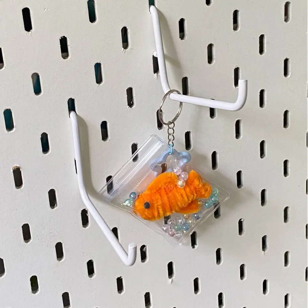 Gantungan Kunci Akuarium Mini Ikan Mas Koki Handmade Keychain Kawat Bulu Aesthetic - Foto 2